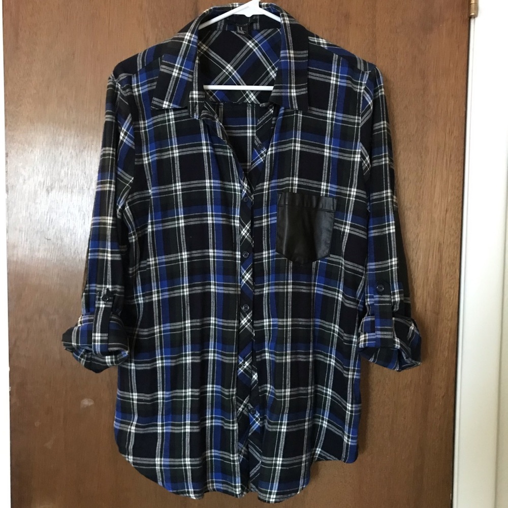 Flannel with Faux Leather Pocket/Elbow Patches